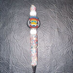 Glittery Multi Color Pen Bus “Rollin they Waitin” Bead w/ Rhinestones, NEW